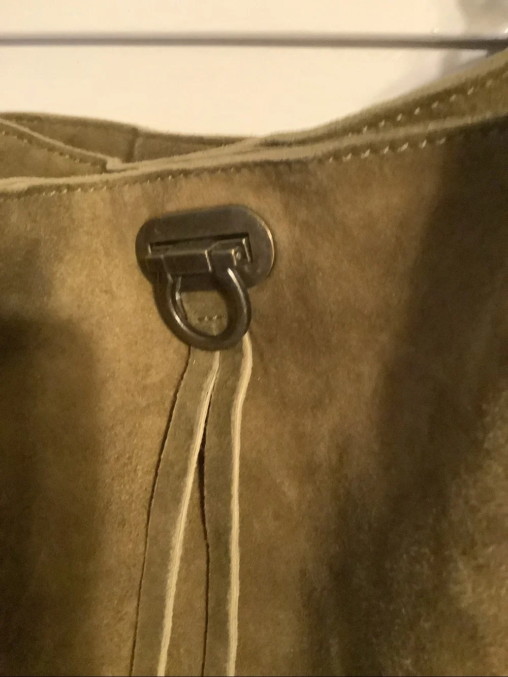 EUC! Suede olive green satchel with gold grommets